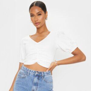 NWT PrettyLittleThing puff sleeve White Crop Top